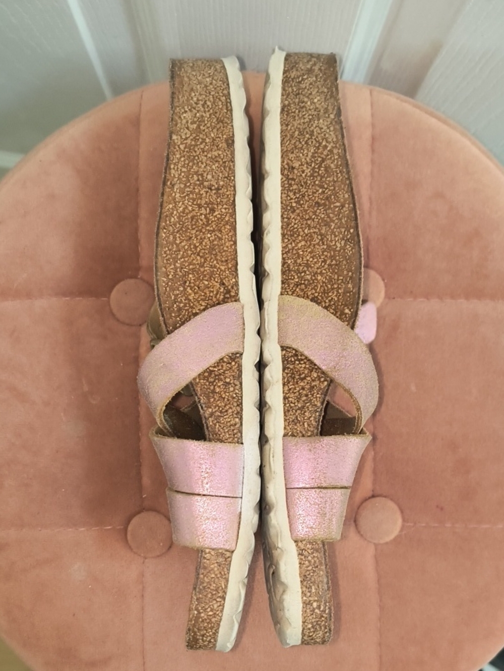 Birkenstock Yao Washed Metallic Rose Slide Sandals Size 38 - Picture 3 of 8
